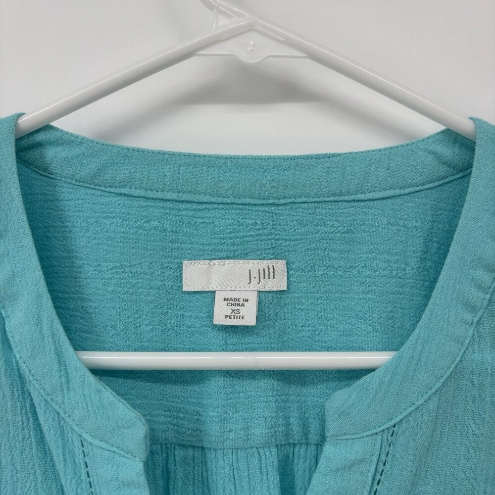J. Jill 3/4 Sleeve Turquoise‎ Blue Hi Low Shirt Womens Size Petite XS Cotton - Picture 3 of 10